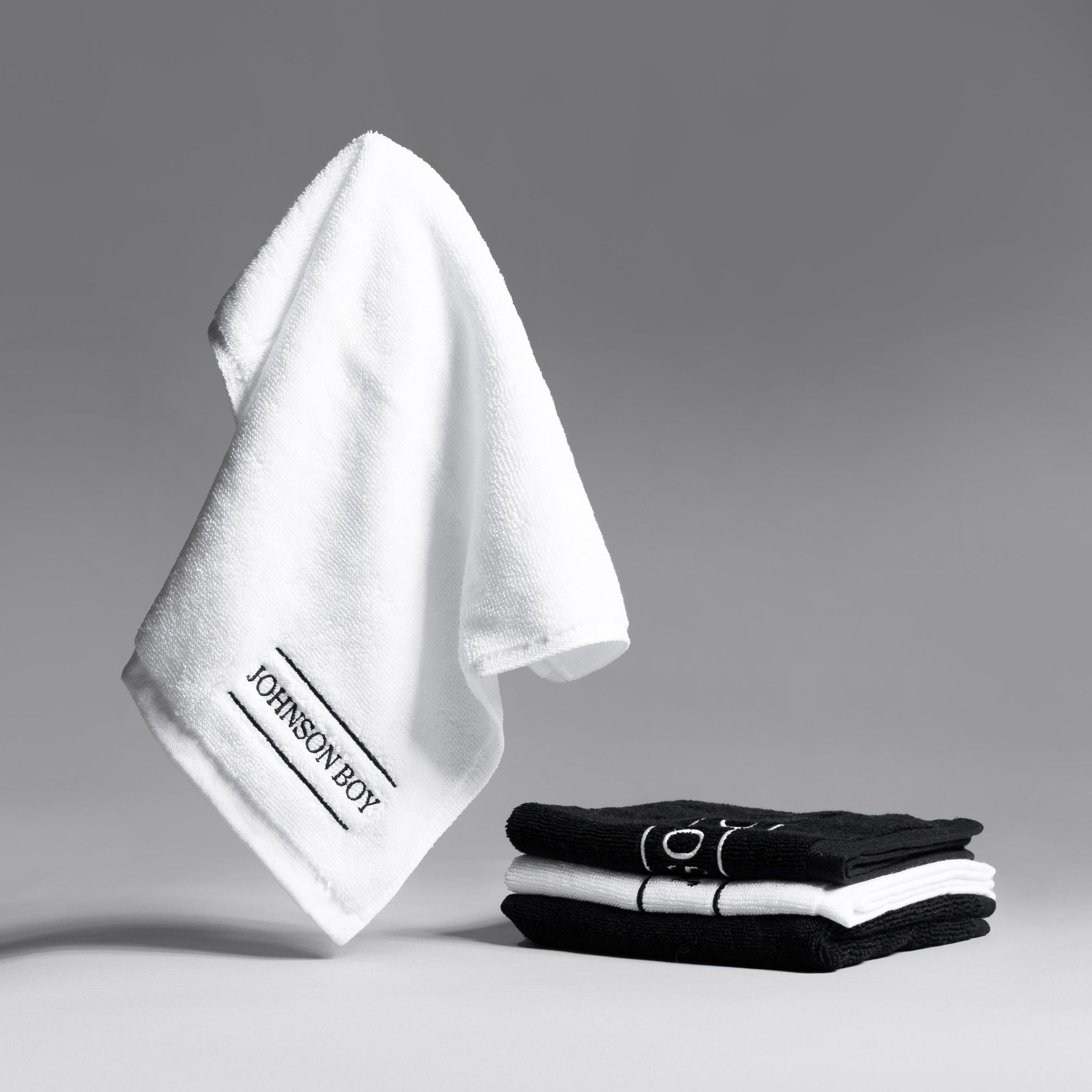 Bed Locker Towels by Johnson Boy – discreet reusable clean-up towels, black and white set