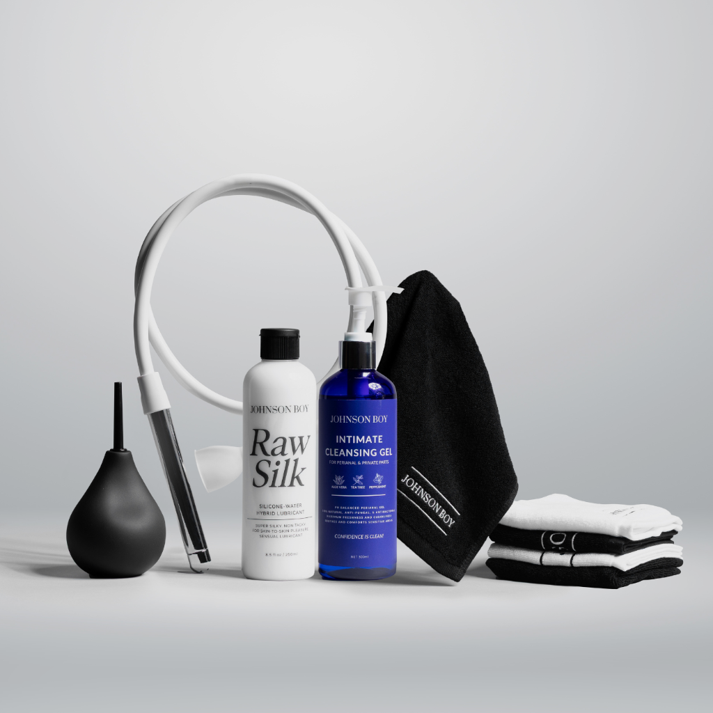 Prep clean play reset intimate ritual kit with douche kit, cleansing gel, lubricant and towels