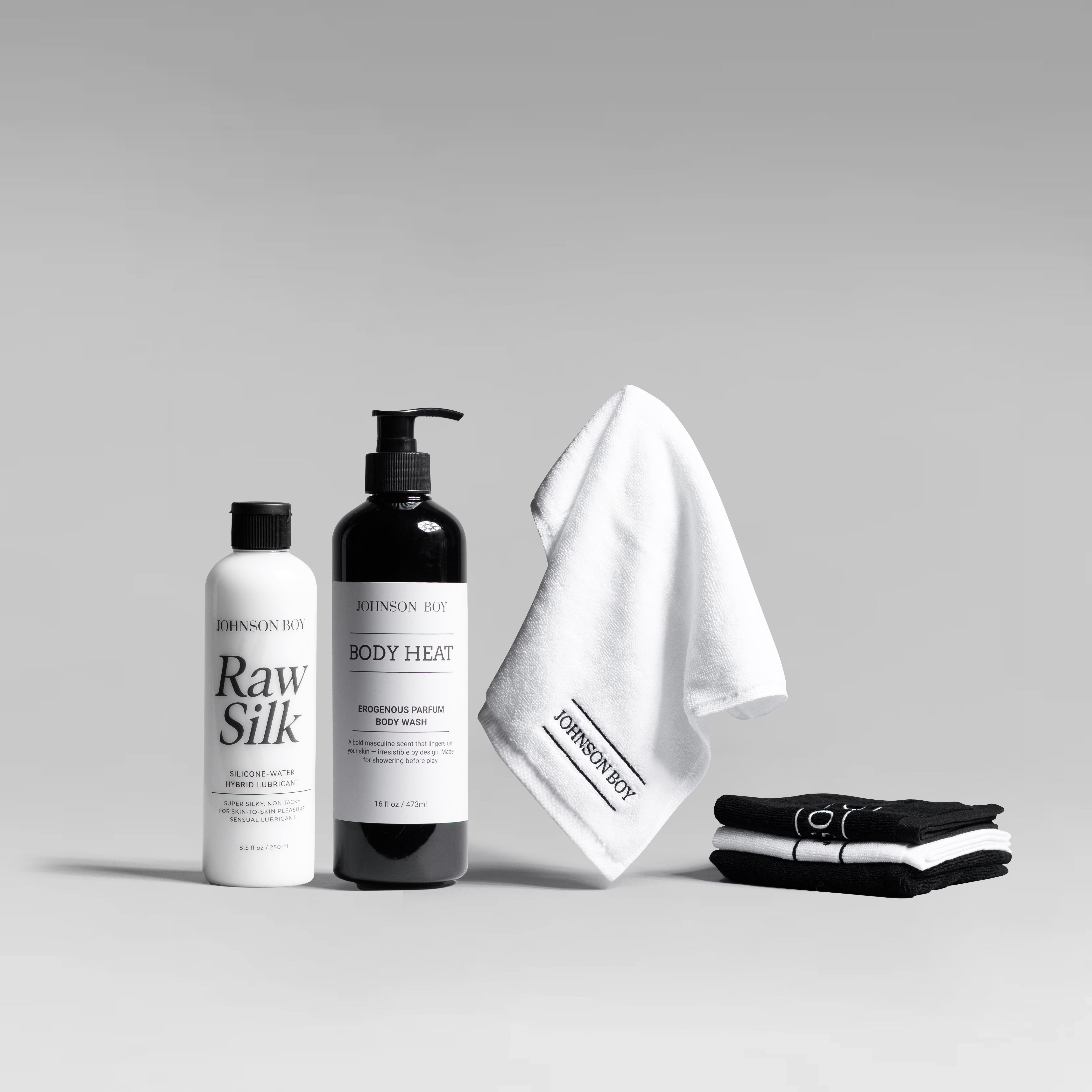Pre Play Post Ritual Kit bundle with body wash, hybrid lubricant and towels